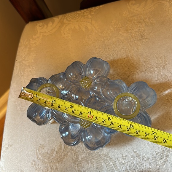 Indiana Glass for Lancaster Colony Blue Stain Dogwood Blossom candle holder - Picture 9 of 13